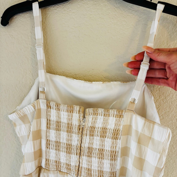 Beige White Gingham Mini Dress M - Picture 4 of 5